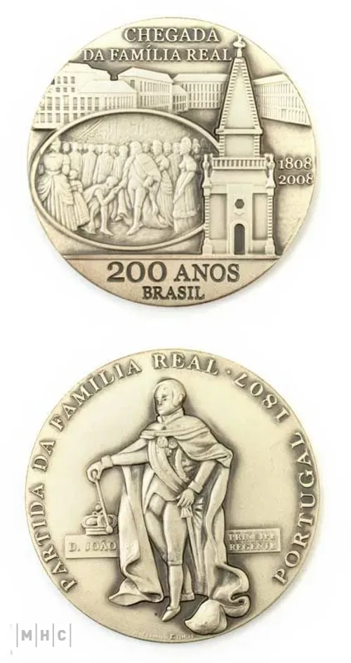 imagem: Moeda comemorativa dos 200 Anos da Chegada da Família Real ao Brasil