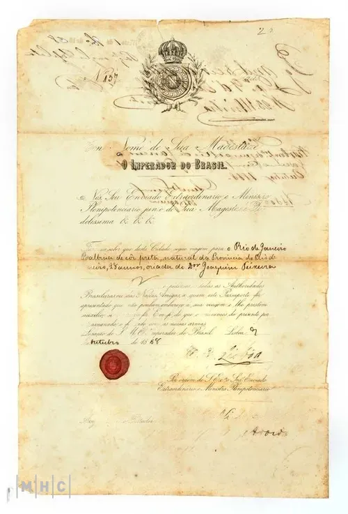 imagem: Passaporte de viagem de Lisboa ao Rio de Janeiro